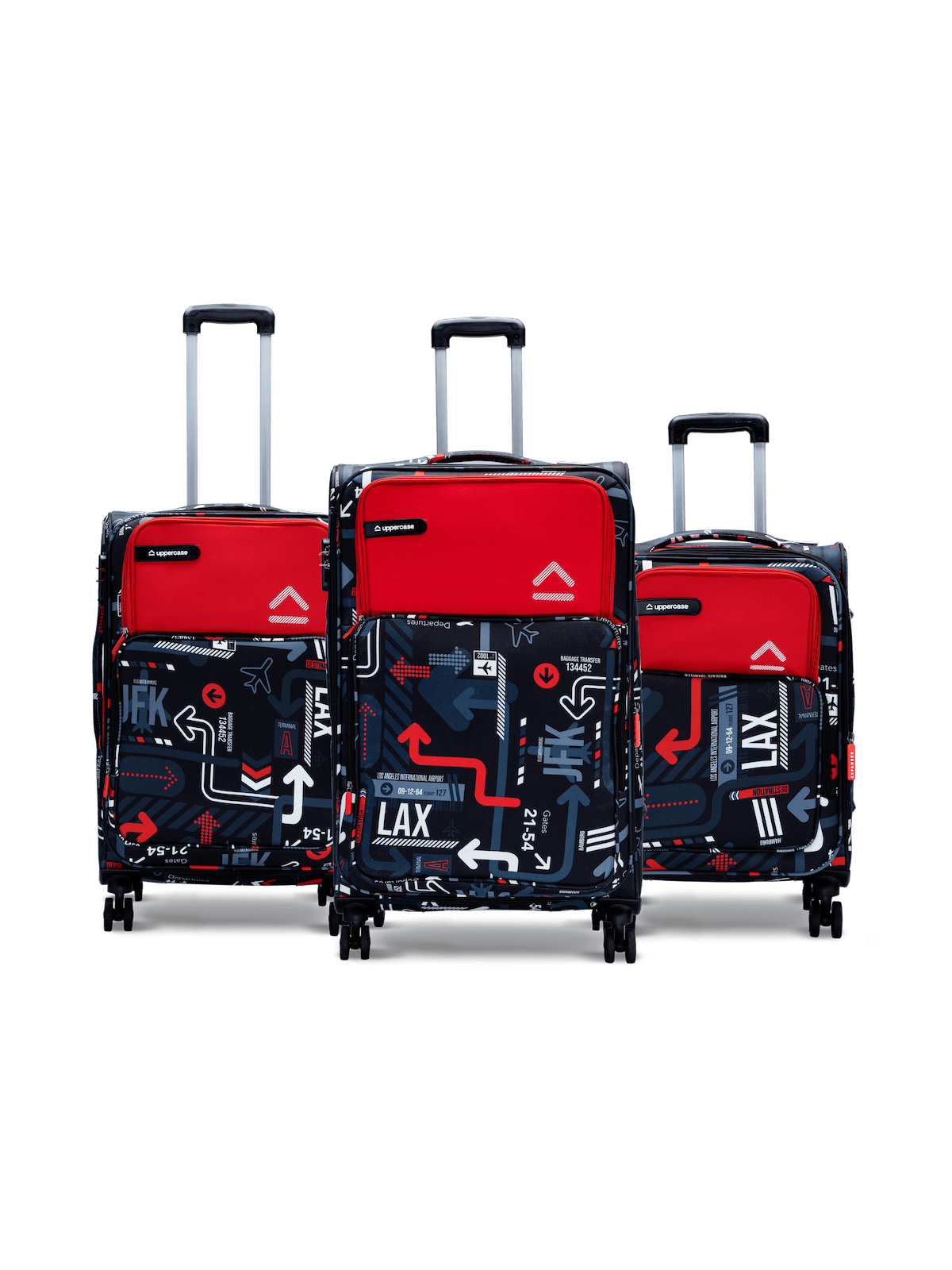 uppercase JFK Cabin n Check in Combination Lock Soft Trolley Bag Set of 3 Red