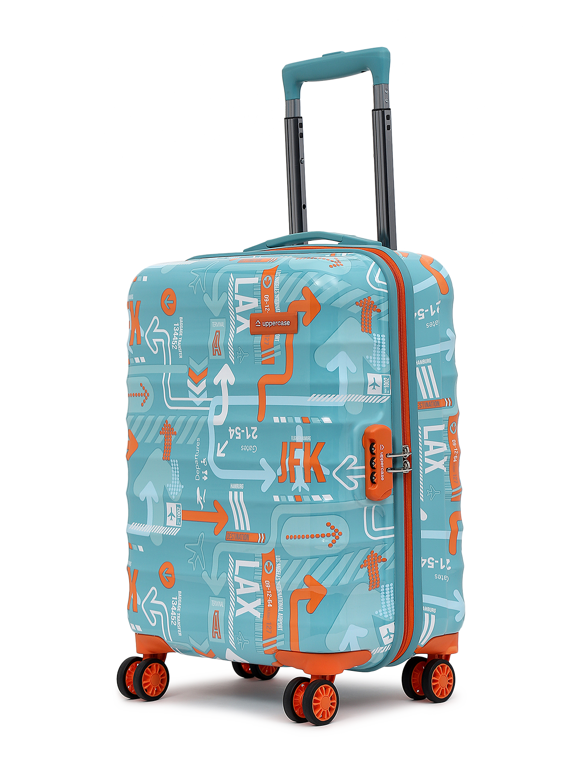 uppercase JFK Small Cabin 56cm Combination Lock 8 Wheels Hard Trolley Teal Blue