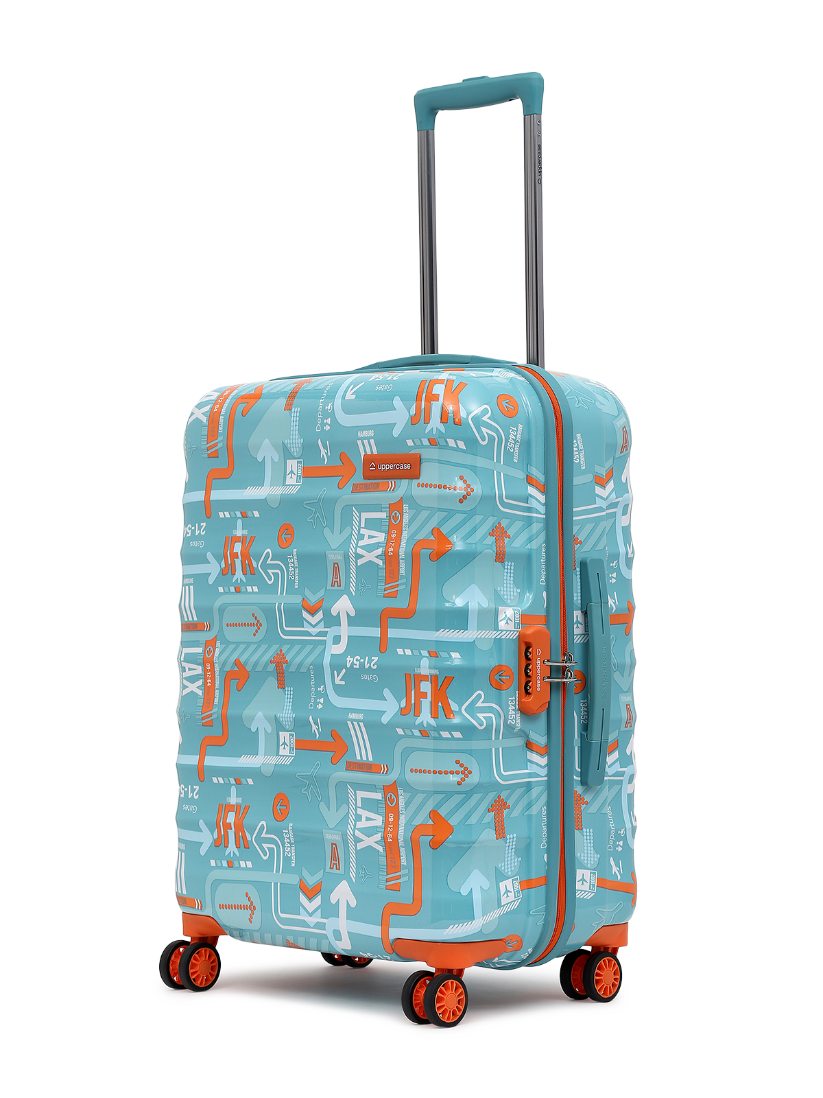 uppercase JFK Medium 65cm Hardsided Check in Trolley Bag for travel Sustainable Eco Polycarbonate Printed Luggage 8 Wheel Trolley Bag