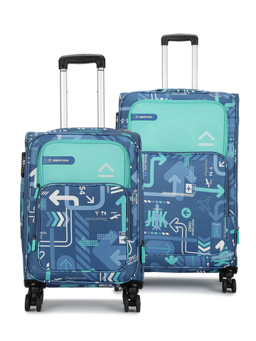 uppercase JFK Cabin n Check in Combination Lock Soft Trolley Bag Set of 2 S+M Denim Blue