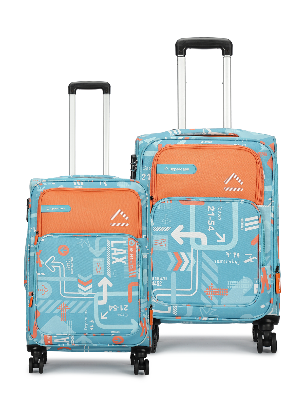 uppercase JFK Cabin n Check in Combination Lock Soft Trolley Bag Set of 2 S+M Teal Blue