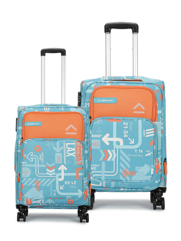 uppercase JFK Cabin n Check in Combination Lock Soft Trolley Bag Set of 2 S+M Teal Blue