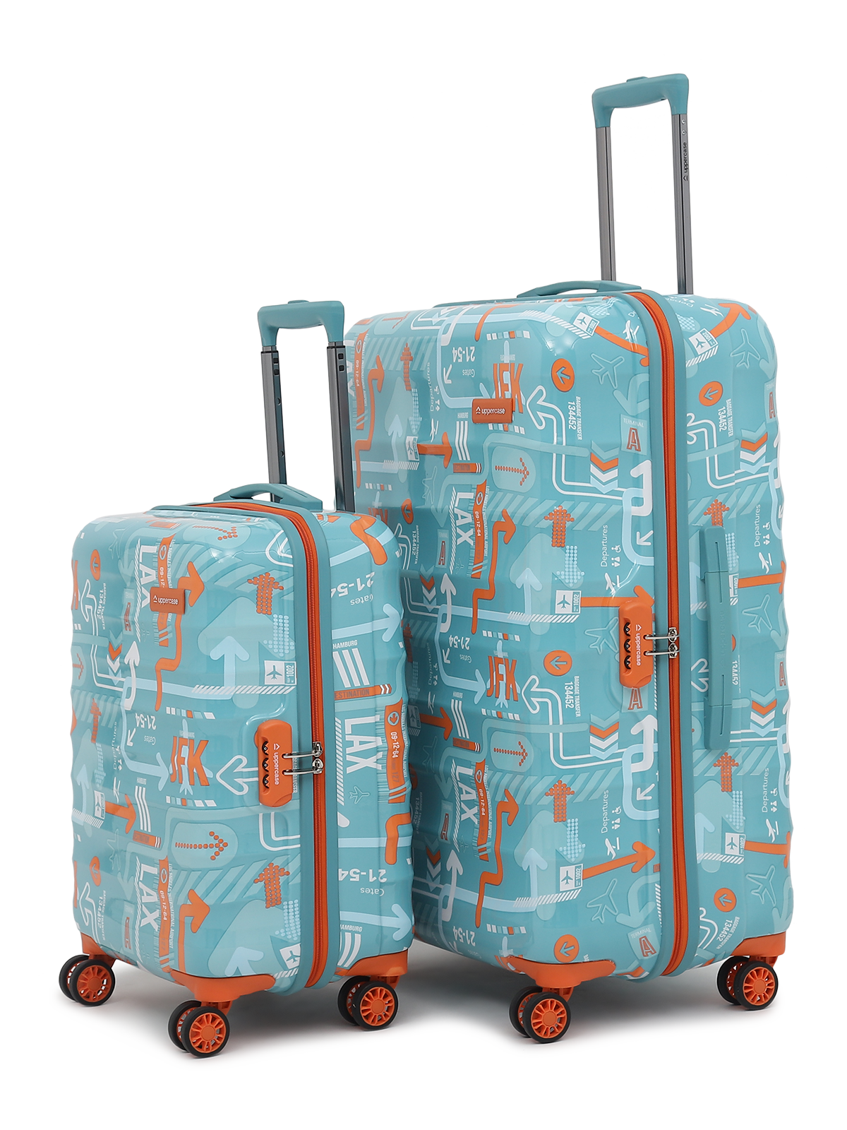 uppercase JFK Cabin n Check in Combination Lock Hard Trolley Set of 2 S+M Teal Blue