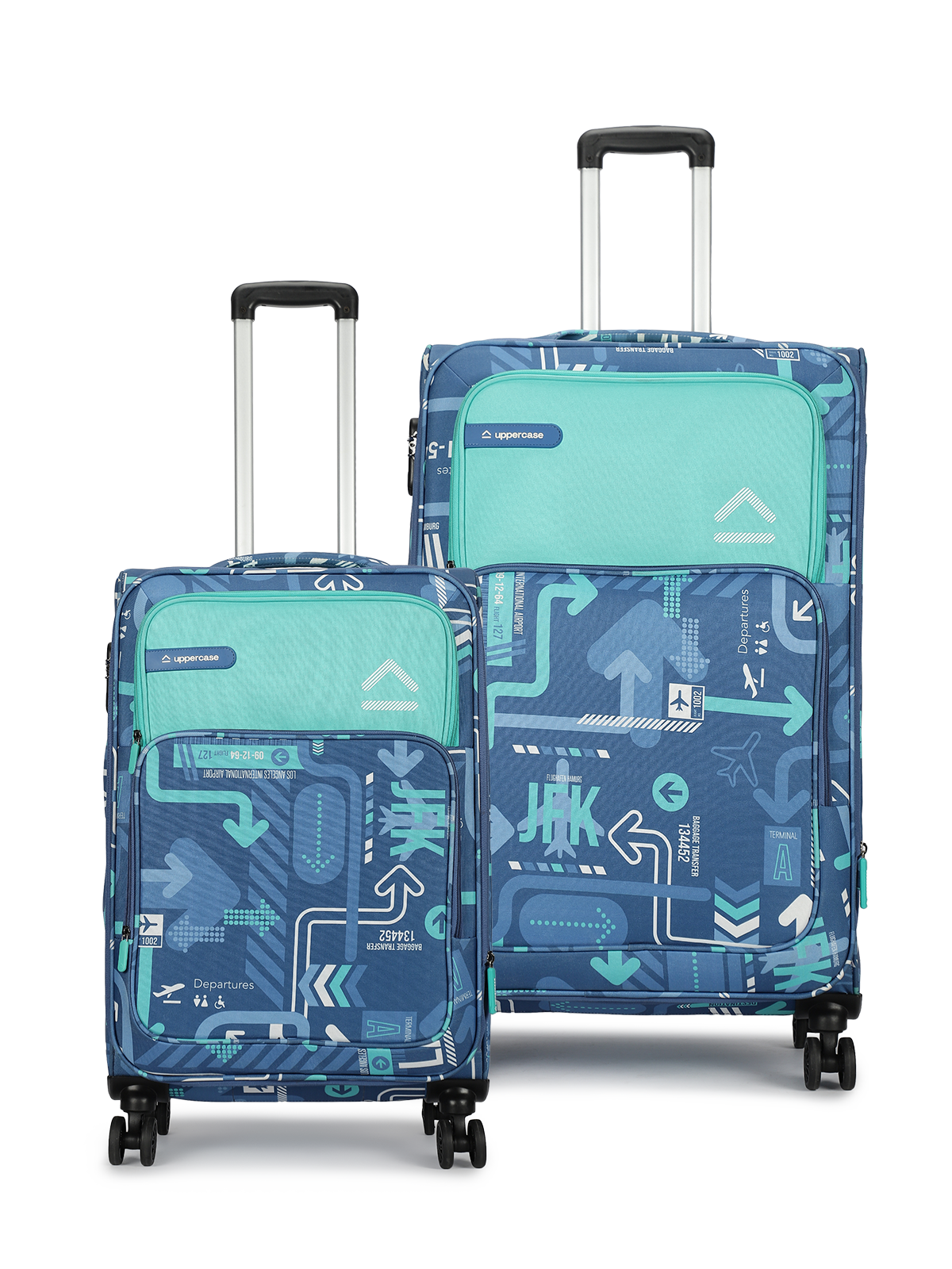 uppercase JFK Cabin n Check in Combination Lock Soft Trolley Bag Set of 2 S+L Denim Blue