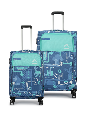 uppercase JFK Cabin n Check in Combination Lock Soft Trolley Bag Set of 2 S+L Denim Blue