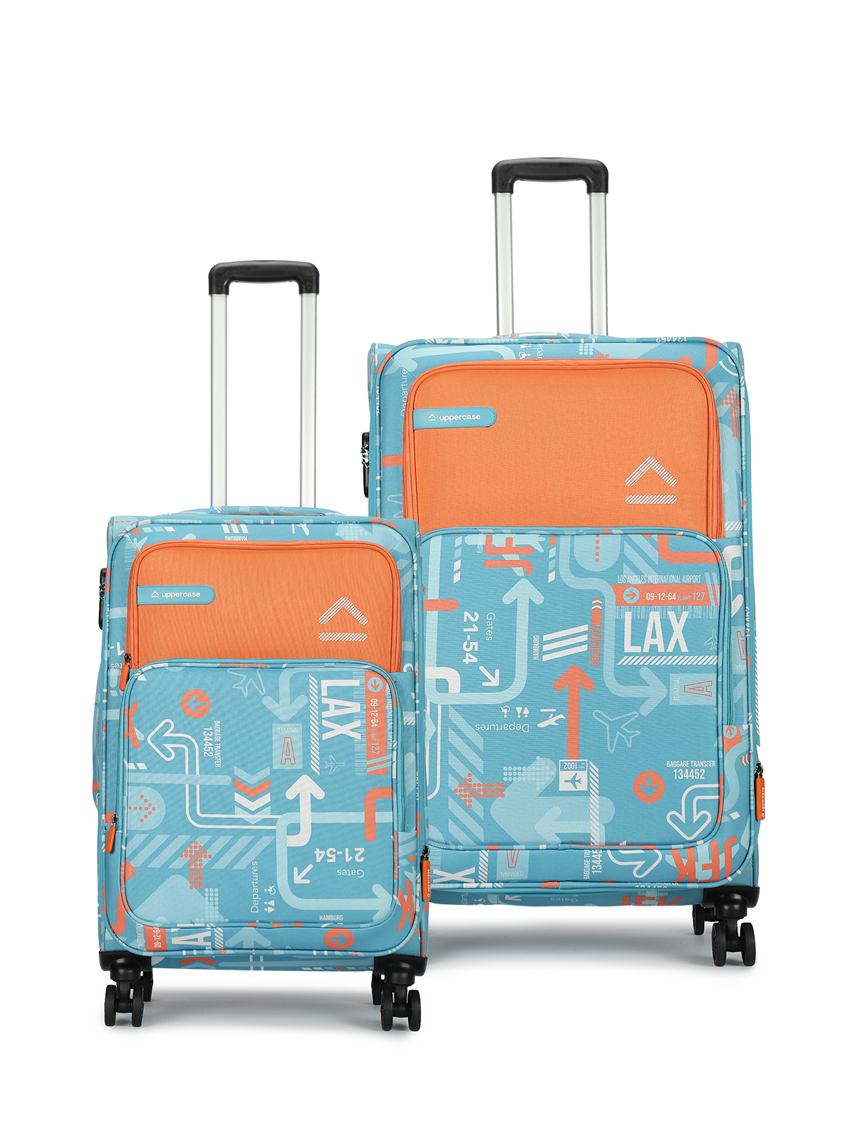 uppercase JFK Cabin n Check in Combination Lock Soft Trolley Bag Set of 2 S+L Teal Blue