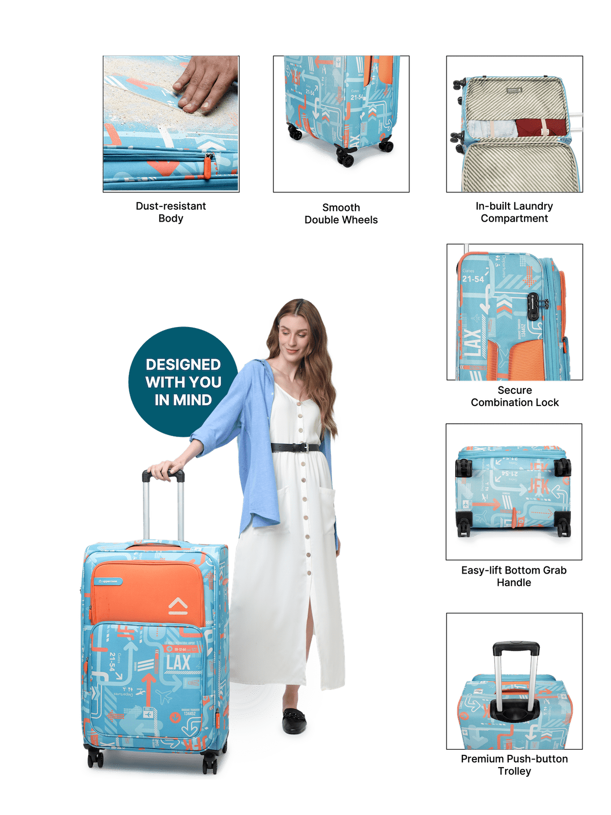 Eco Friendly JFK Trolley Bag Teal Blue