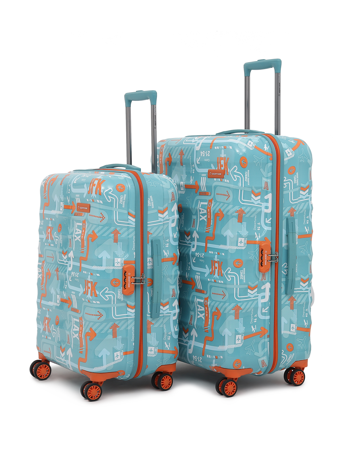 uppercase JFK Cabin n Check in Combination Lock Hard Trolley Set of 2 S+L Teal Blue