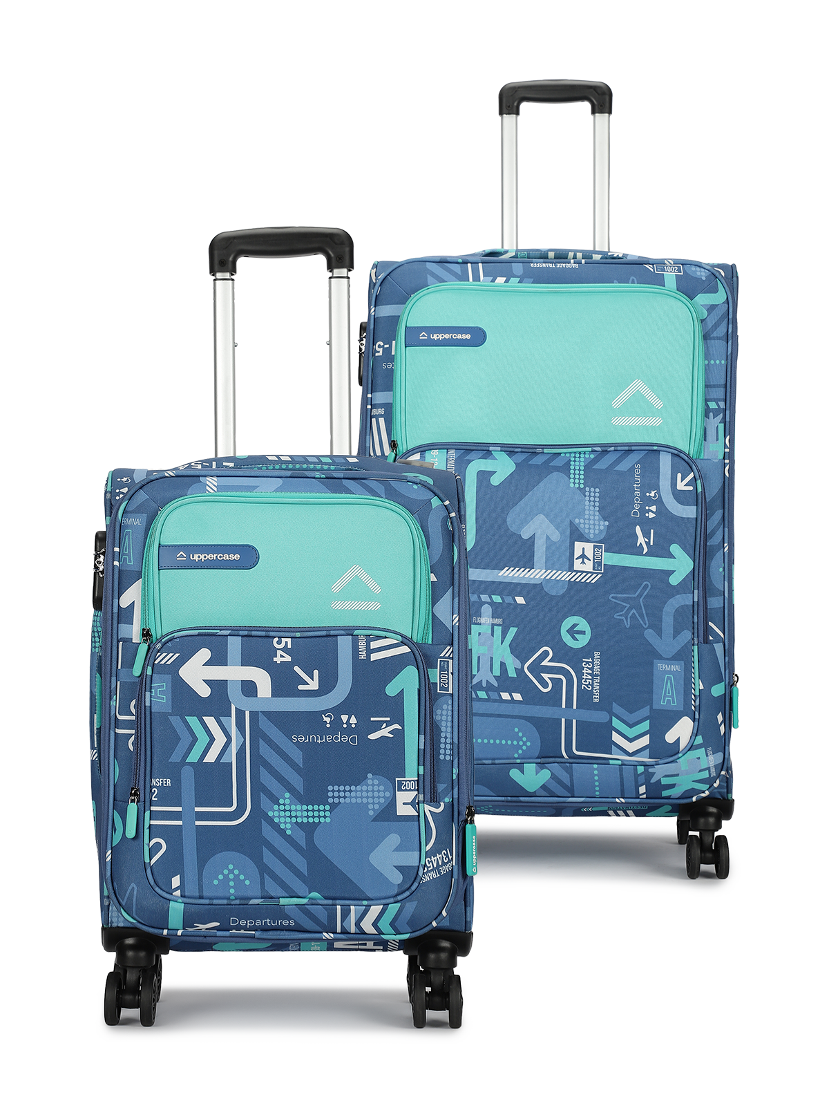 uppercase JFK Check in Combination Lock Soft Trolley Bag Set of 2 M+L Denim Blue