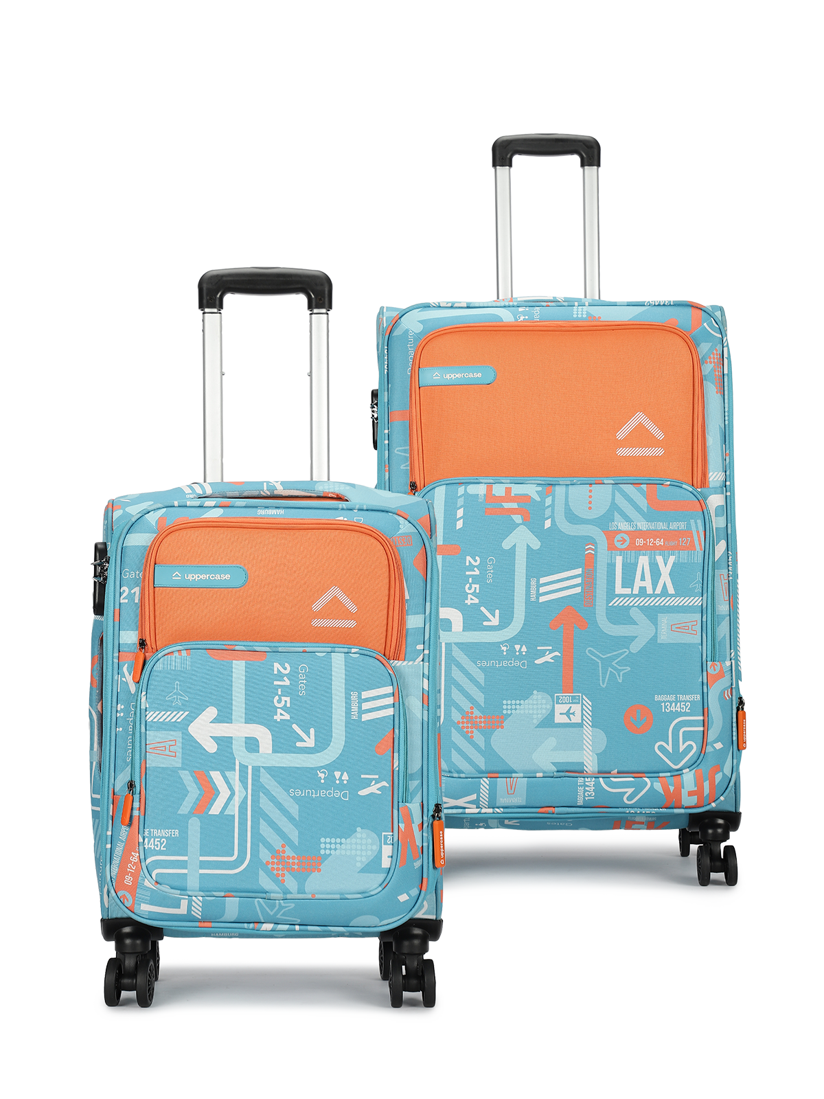 uppercase JFK Check in Combination Lock Soft Trolley Bag Set of 2 M+L Teal Blue