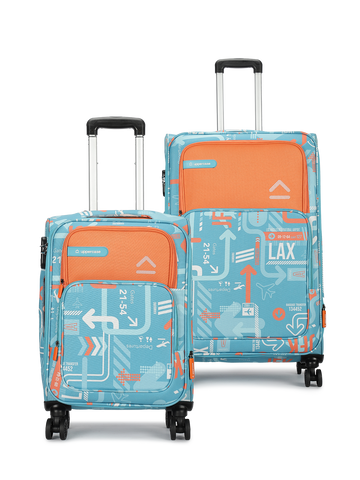 uppercase JFK Check in Combination Lock Soft Trolley Bag Set of 2 M+L Teal Blue