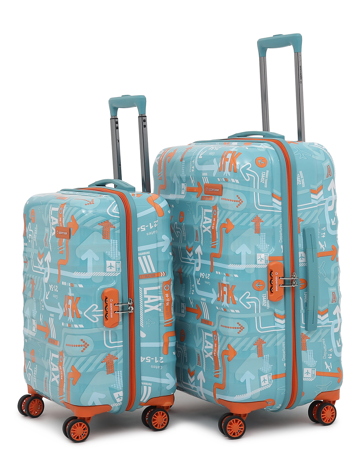 uppercase JFK Check-in Combination Lock Hard Trolley Set of 2 M+L Teal Blue