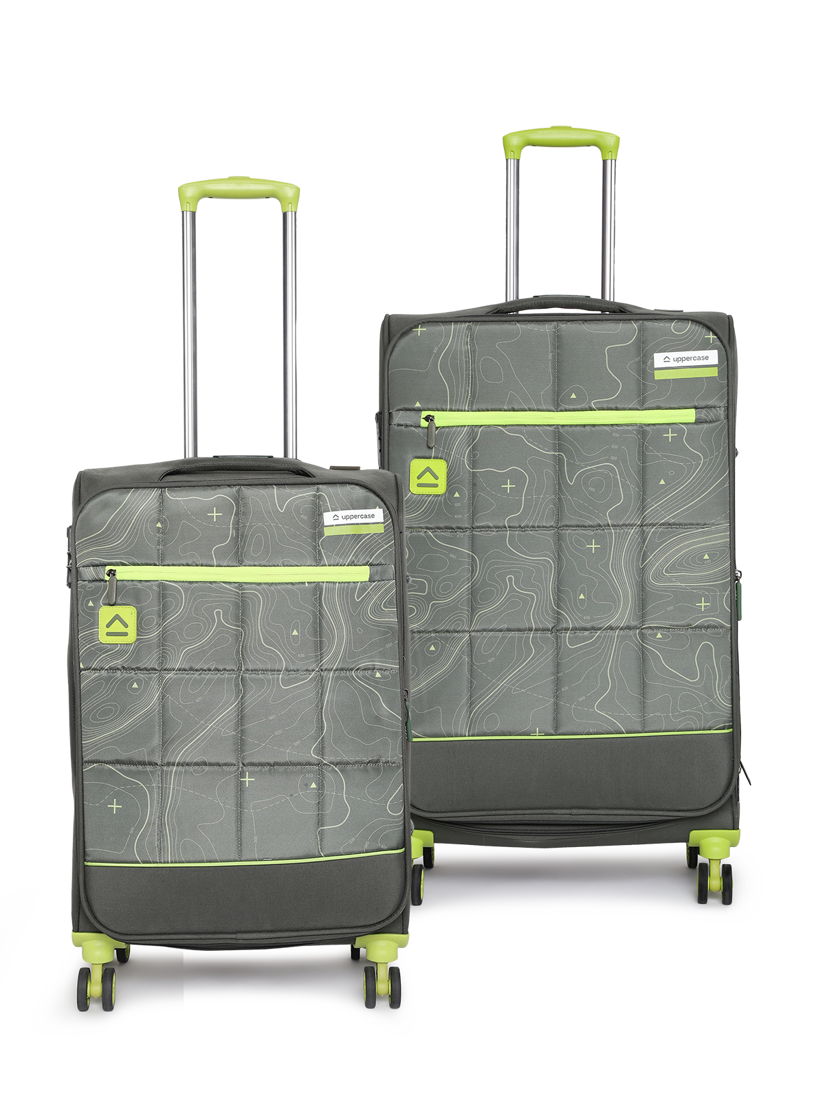 uppercase Topolite Check in Combination Lock Soft Trolley Bag Set of 2 M+L Green