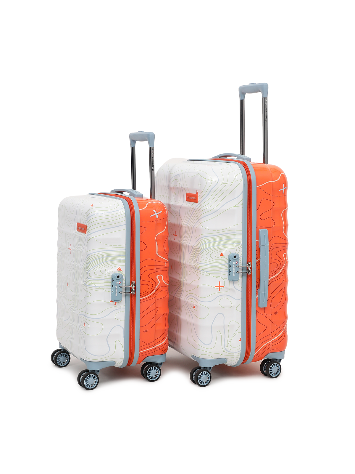 uppercase Topo Check in TSA Lock Hard Trolley Bags Set of 2 M+L Orange n White