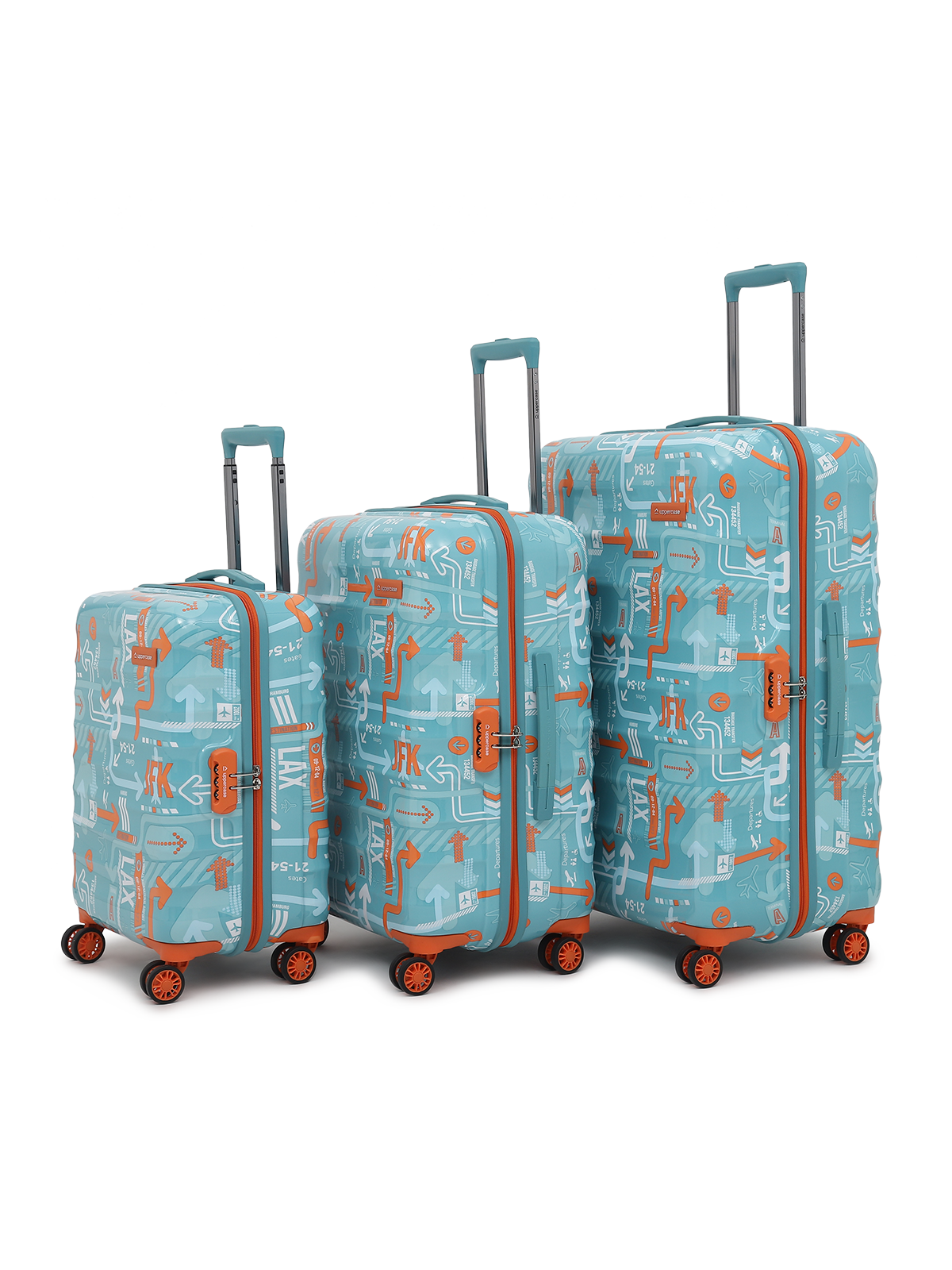 uppercase JFK Cabin n Check in Combination Lock Hard Trolley Set of 3 Teal Blue