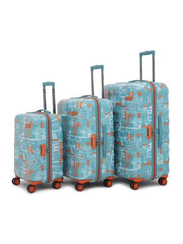 uppercase JFK Cabin n Check in Combination Lock Hard Trolley Set of 3 Teal Blue