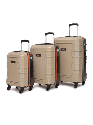 uppercase Arbor Trolley Bag Set of 3 (S+M+L) Cabin & Check-in Hardsided Trolley Bag Secure Combination Lock Scratch Resistant Mesh ConviPack Suitcase for Men & Women 2000 Days Warranty (Beige)