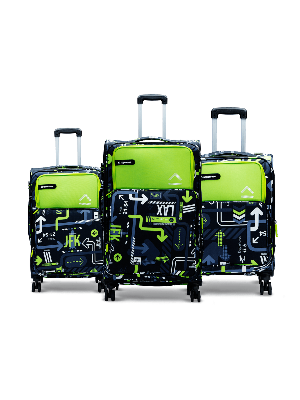 uppercase JFK Cabin n Check in Combination Lock Soft Trolley Bag Set of 3 Green