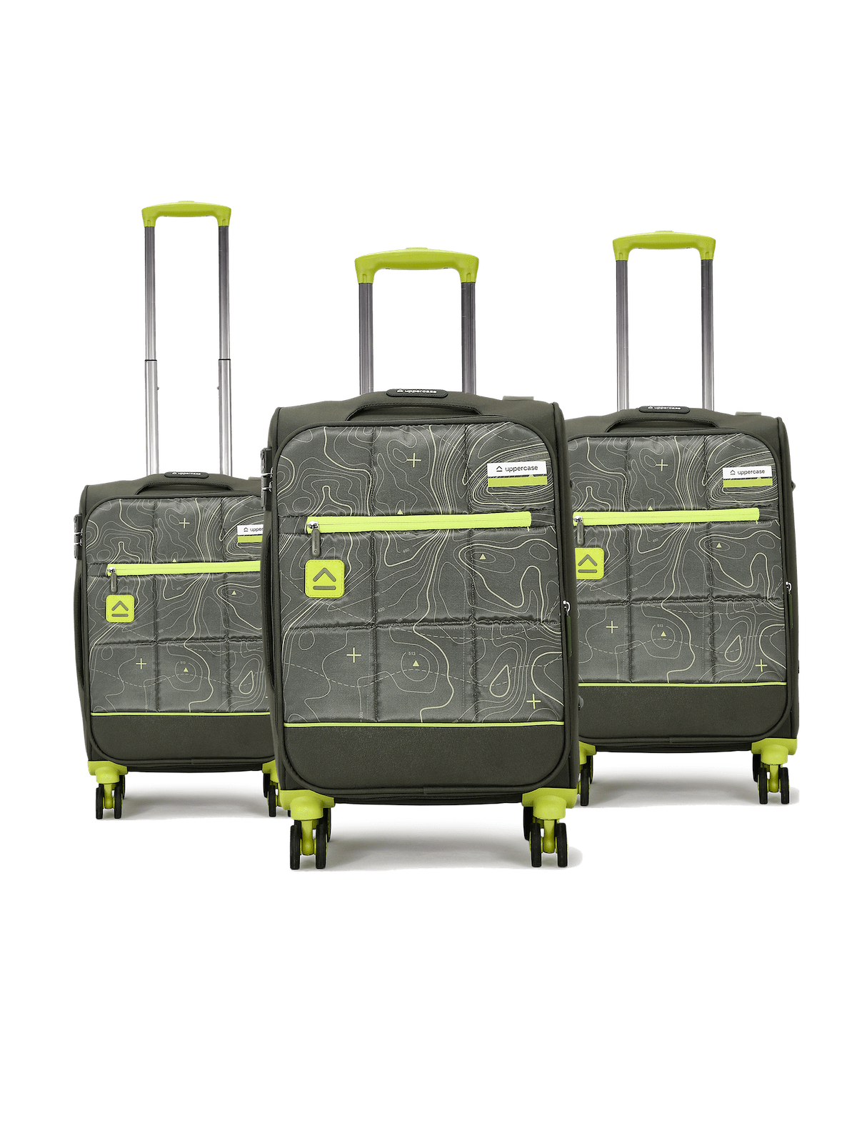 uppercase Topo Cabin n Check-in TSA Lock 8 Wheels Soft Trolley Bag Set of 3 Green