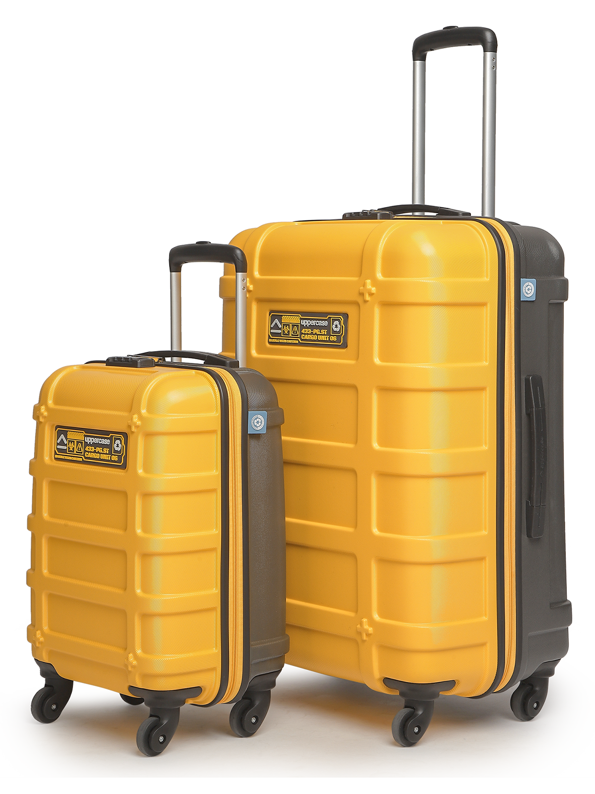 uppercase Cargo Trolley Bag Set of 2 (S+L) Cabin & Check-in Hardsided LuggageSecure Combination Lock Scratch-proof Surface Mesh ConviPack Suitcase for Men & Women 2000 Days Warranty(Yellow)