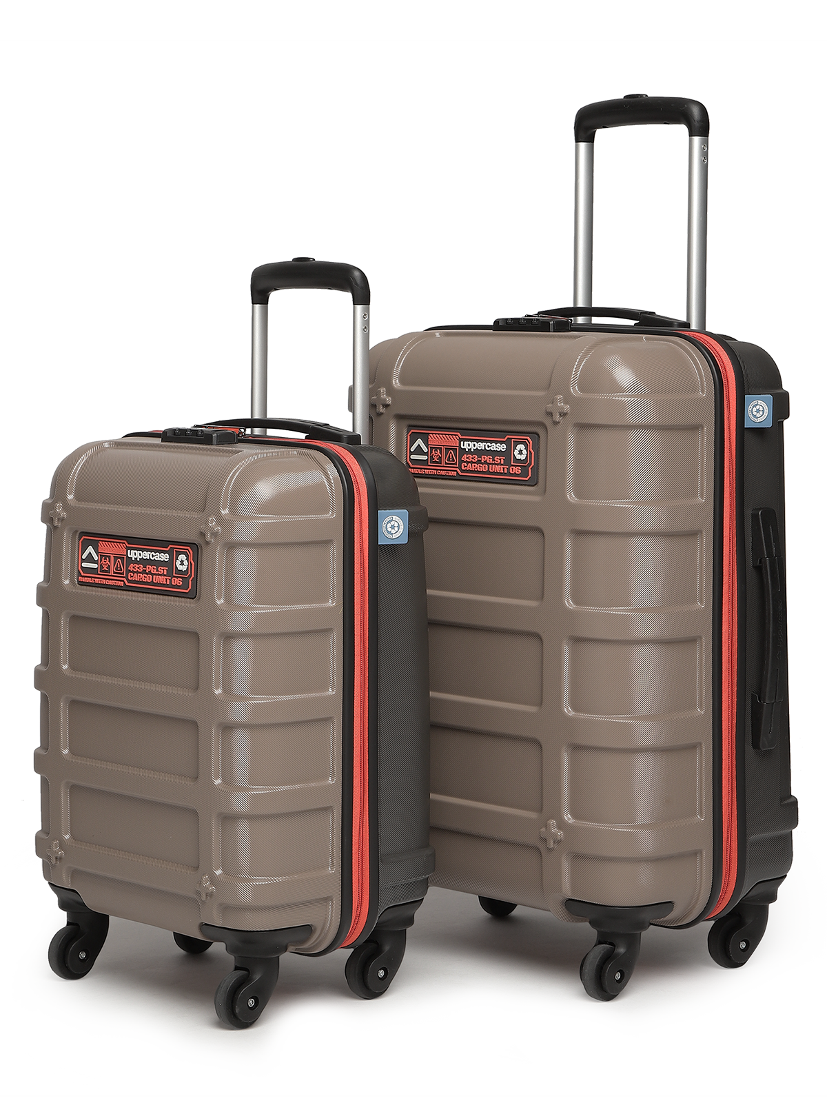 uppercase Cargo Trolley Bag Set of 2 (S+M) Cabin & Check-in Hardsided LuggageSecure Combination Lock Scratch-proof Surface Mesh ConviPack Suitcase for Men & Women 2000 Days Warranty(Taupe)