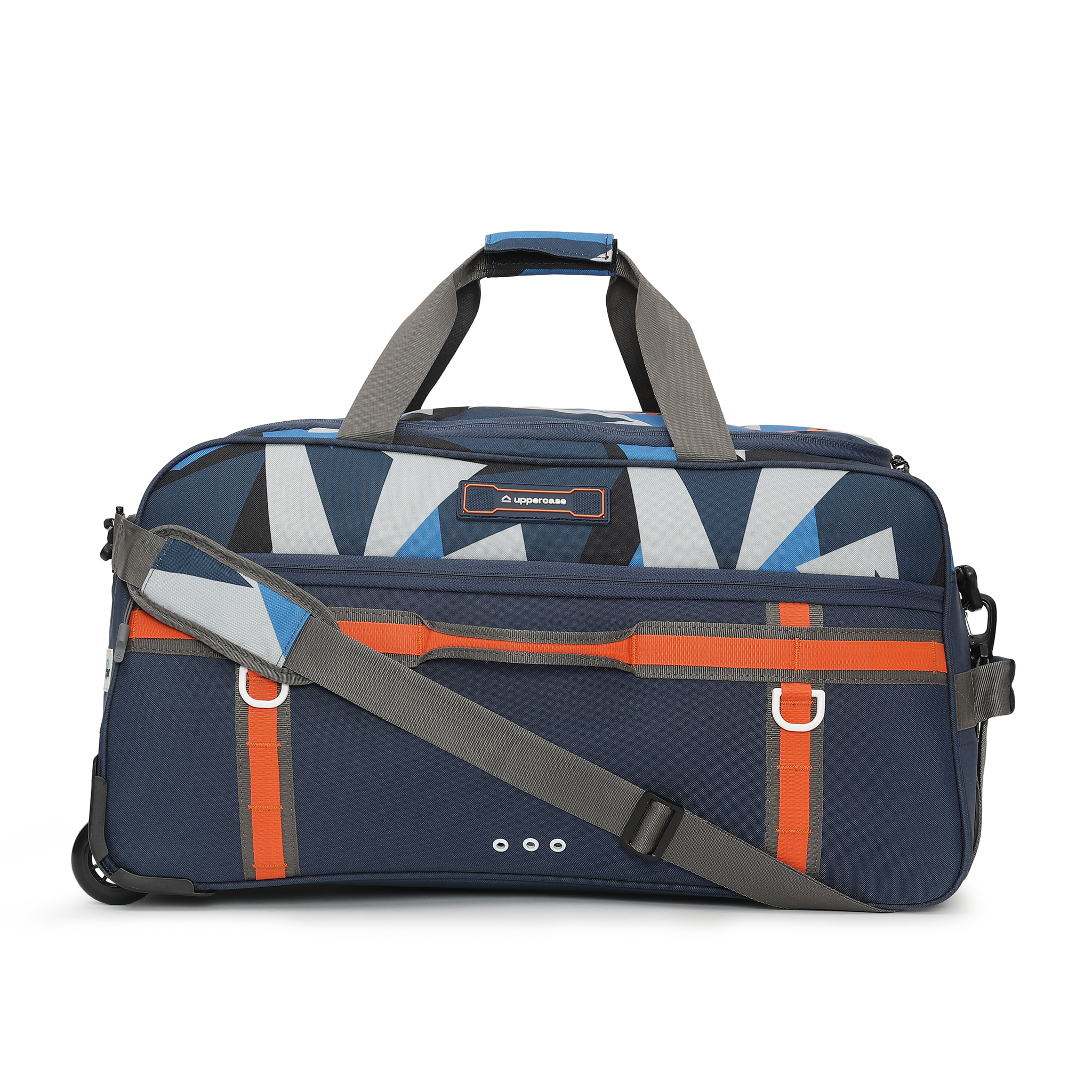 uppercase Nova 62 Duffle Trolley Bag| Quick Front Pocket Access| Detachable and Adjustable Shoulder Strap| Smooth Wheels| Push Button Trolley| Duffle Bag for Women & Men| 1500 Days Warranty (Blue)