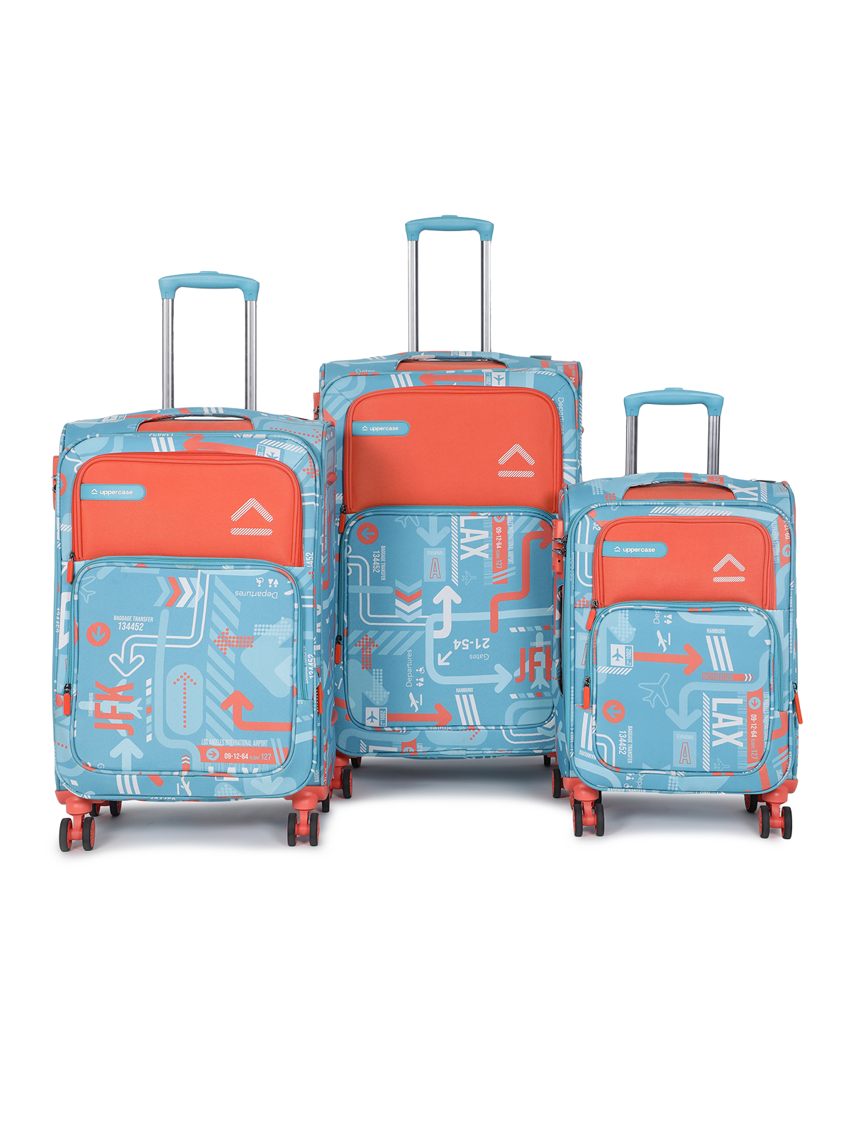 uppercase JFK Plus Set of 3 (S+M+L) Cabin Eco Soft Trolley Bag, Dust Resistant Luggage, Sustainable Material, 8 Wheel Trolley Bag with TSA Lock,Travel Suitcase for Men & Women (Teal Blue)