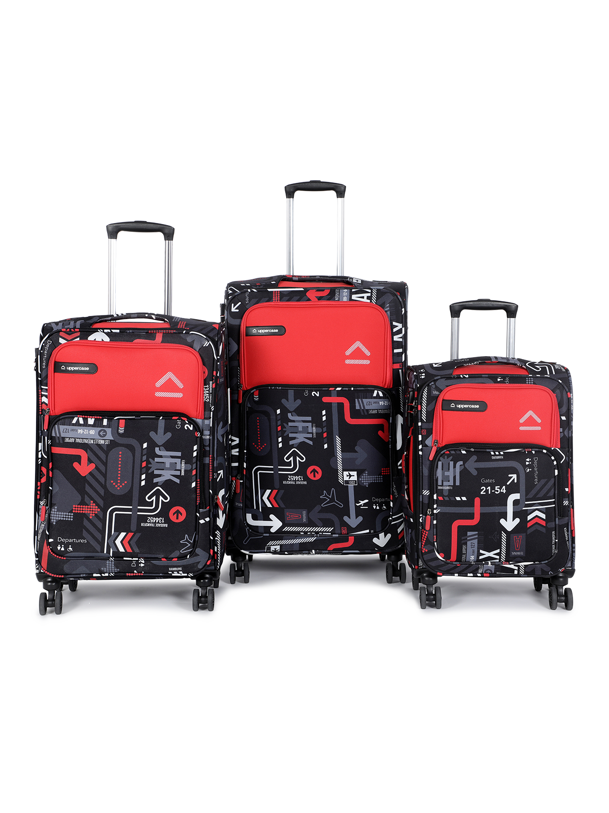 uppercase JFK Plus Set of 3 (S+M+L) Cabin Eco Soft Trolley Bag, Dust Resistant Luggage, Sustainable Material, 8 Wheel Trolley Bag with TSA Lock,Travel Suitcase for Men & Women (Red)