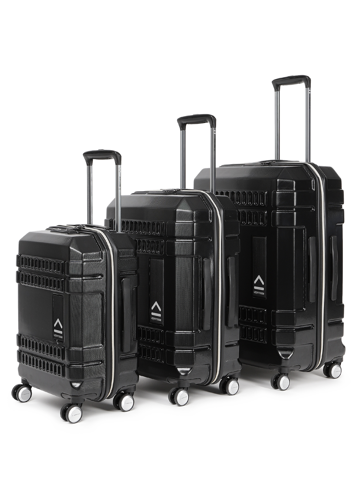 uppercase Bullet Cabin n Check in TSA Lock Hard Printed Trolley Set of 3 Black