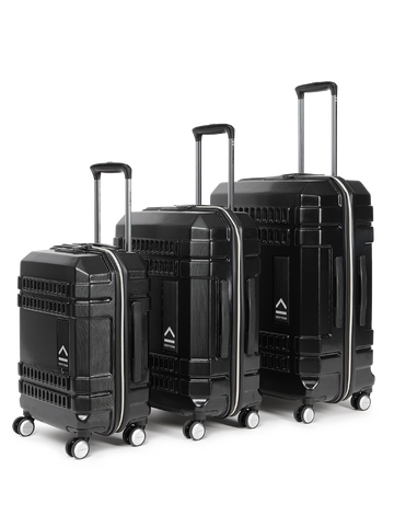 uppercase Bullet Cabin n Check in TSA Lock Hard Printed Trolley Set of 3 Black