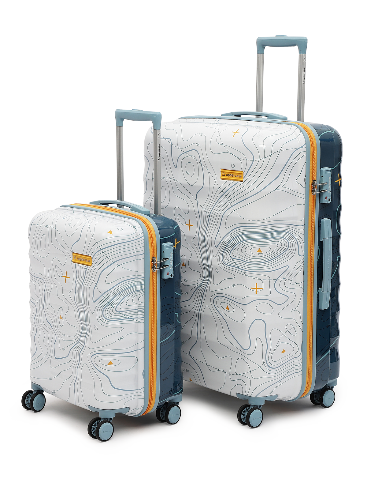 uppercase Topo Set of 2 (S+L) Hardsided Trolley Bag 8 Wheel Sustainable Luggage With TSA Lock & Anti-Theft Zippers Men & Women 2000 Days Warranty by uppercase Dual Tone (White & Blue)