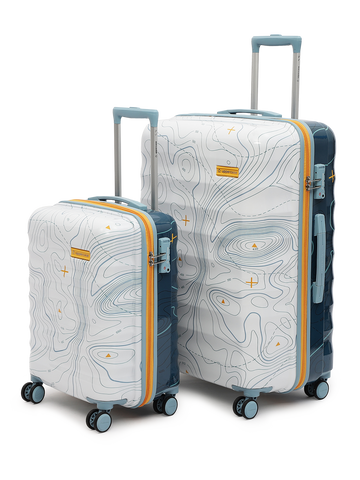 uppercase Topo Set of 2 (S+L) Hardsided Trolley Bag 8 Wheel Sustainable Luggage With TSA Lock & Anti-Theft Zippers Men & Women 2000 Days Warranty by uppercase Dual Tone (White & Blue)