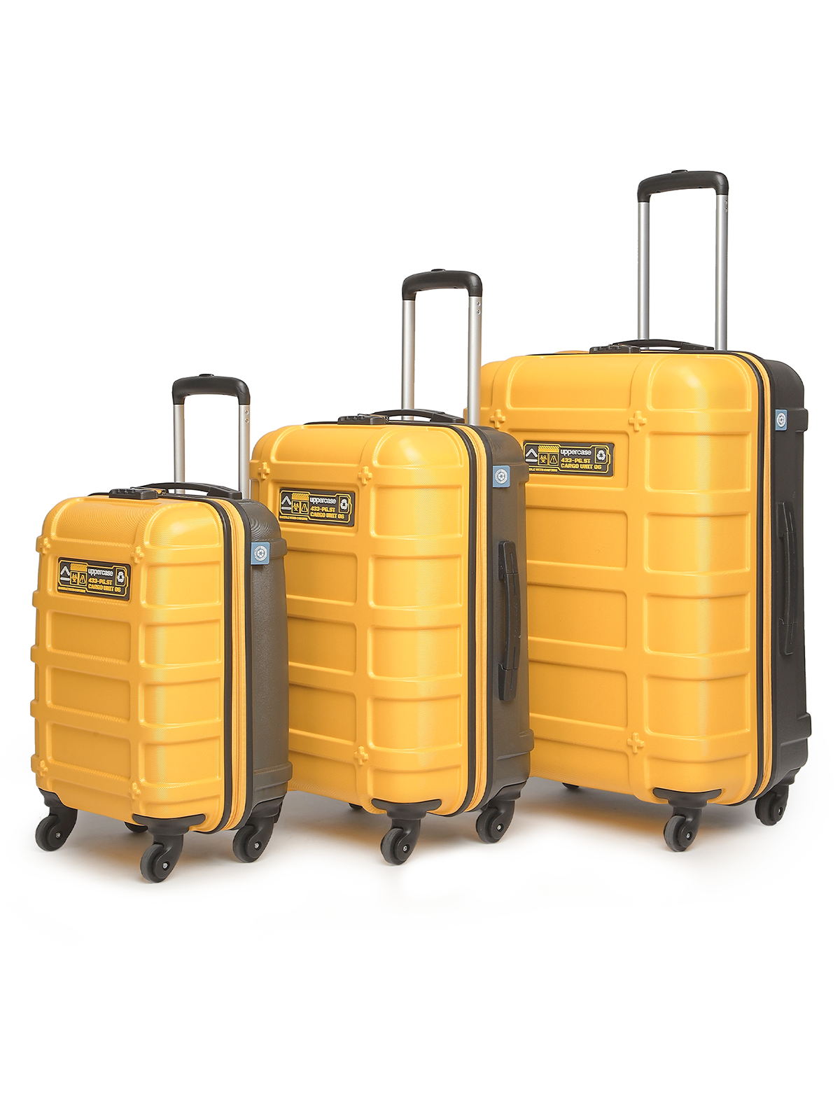 uppercase Cargo Trolley Bag Set of 3 (S+M+L) Cabin & Check-in Hardsided LuggageSecure Combination Lock Scratch-proof Surface Mesh ConviPack Suitcase for Men & Women 2000 Days Warranty(Yellow)