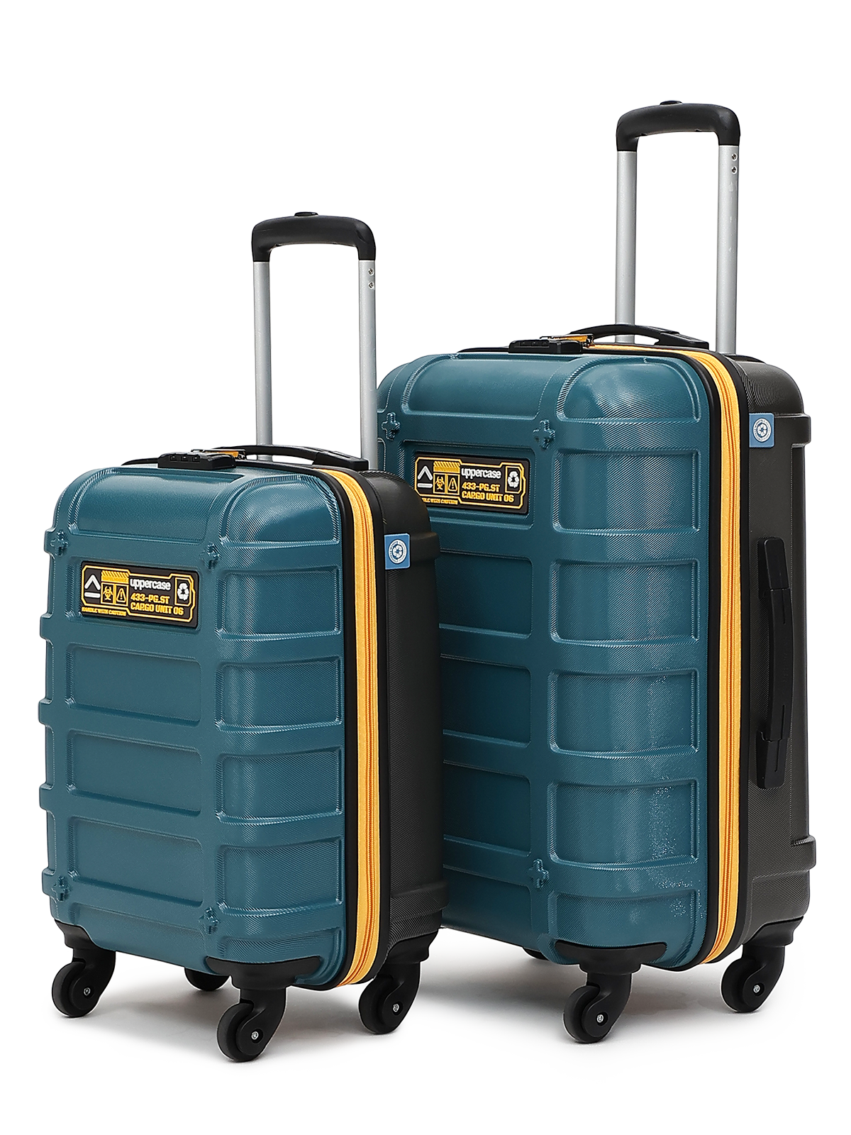 uppercase Cargo Trolley Bag Set of 2 (S+M) Cabin & Check-in Hardsided LuggageSecure Combination Lock Scratch-proof Surface Mesh ConviPack Suitcase for Men & Women 2000 Days Warranty(Teal Blue)