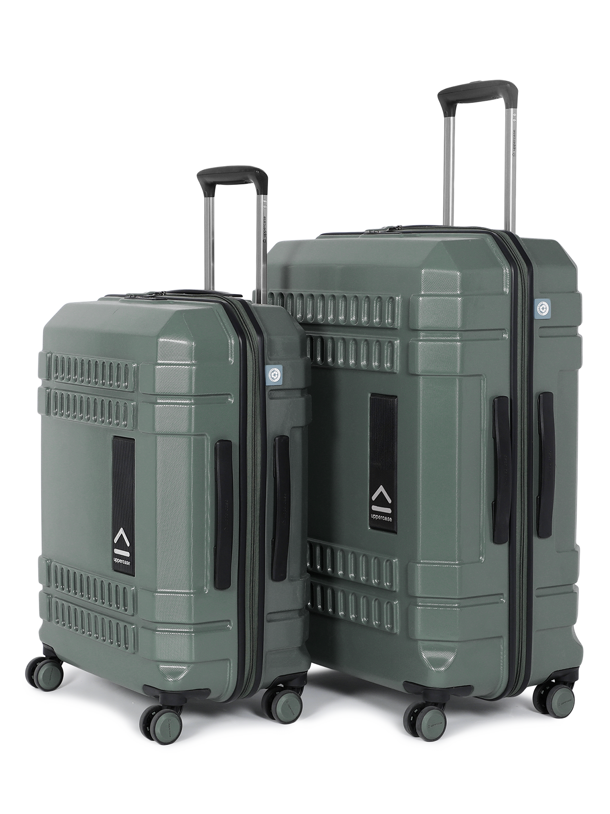 uppercase Bullet Check in TSA Lock Hard Printed Trolley Bag Set of 2 M+L Green