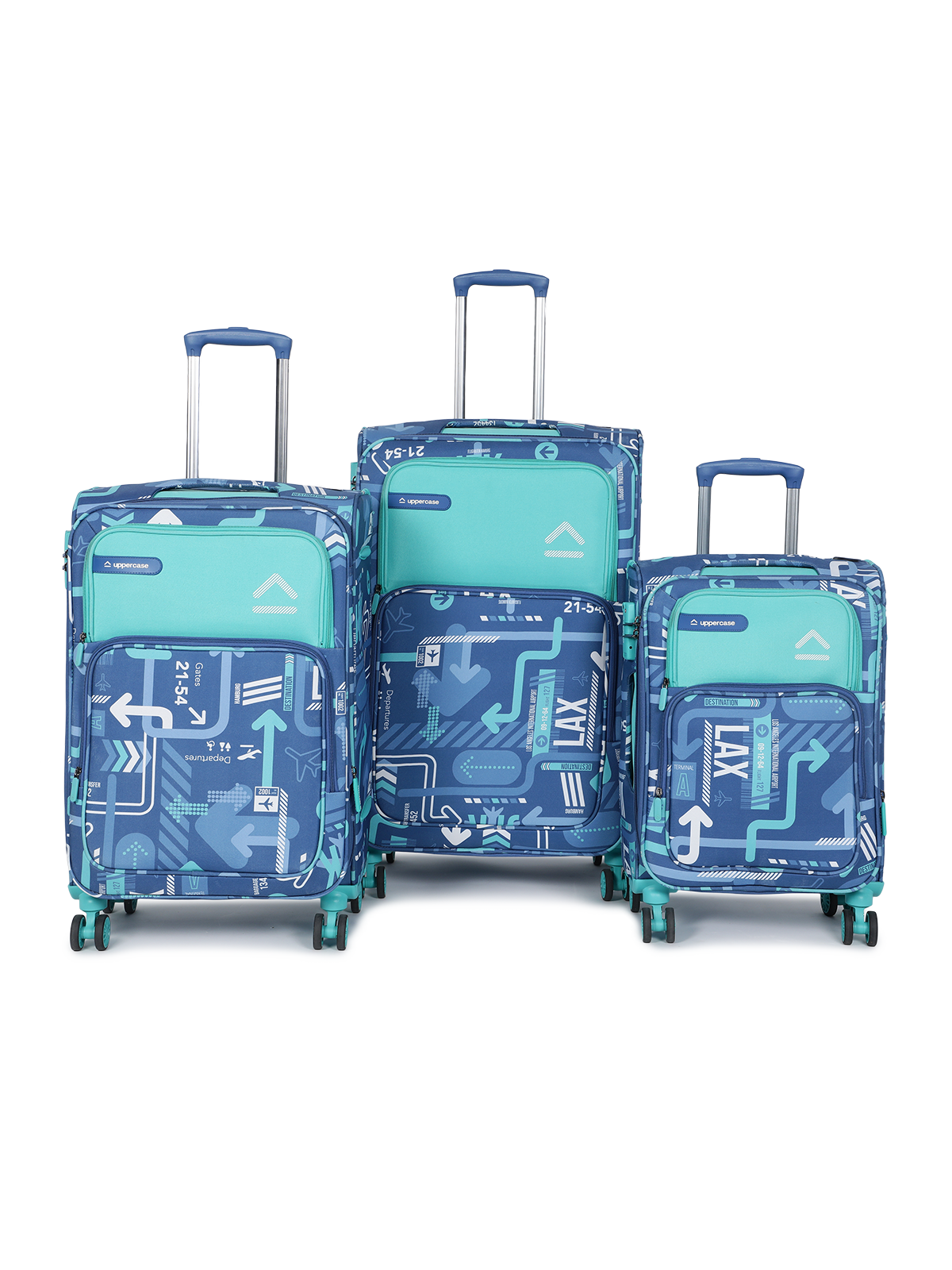 uppercase JFK Plus Set of 3 (S+M+L) Cabin Eco Soft Trolley Bag, Dust Resistant Luggage, Sustainable Material, 8 Wheel Trolley Bag with TSA Lock,Travel Suitcase, Men & Women (Denim Blue)