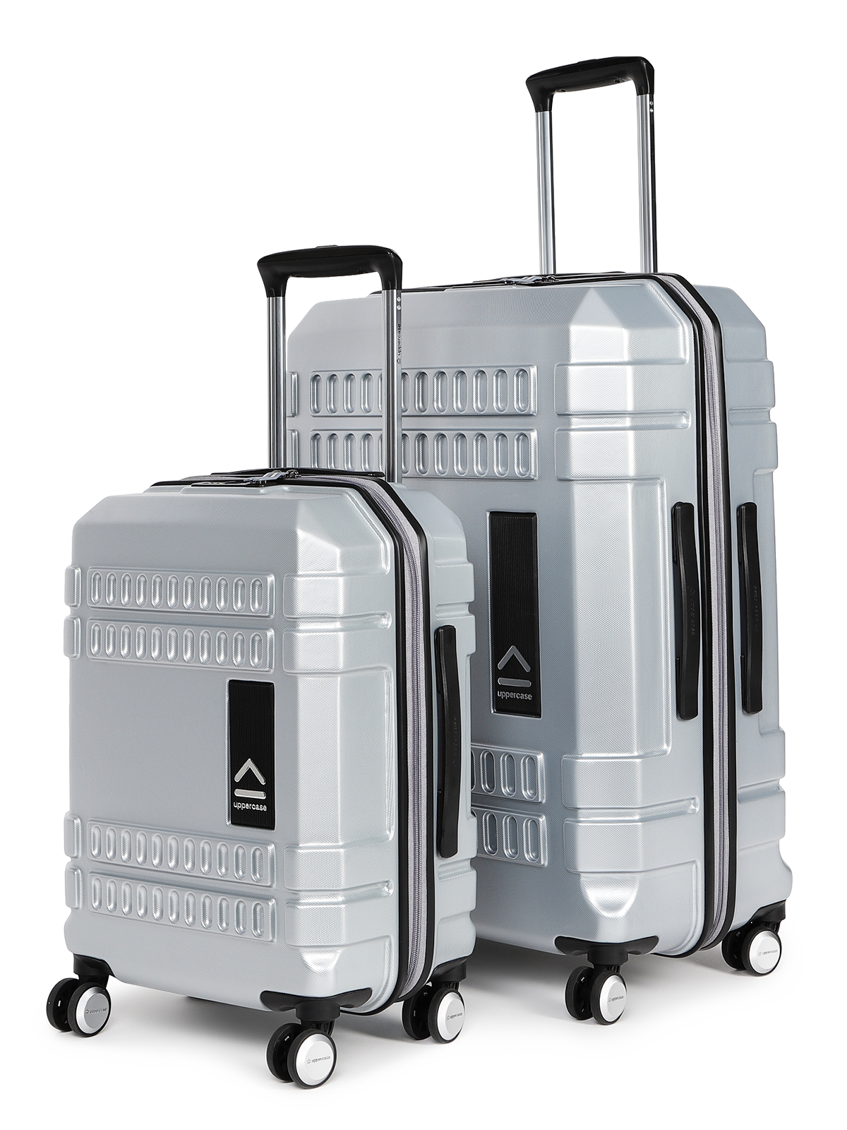 uppercase Bullet Cabin n Check in TSA Lock Hard Trolley Bag Set of 2 S+L Silver