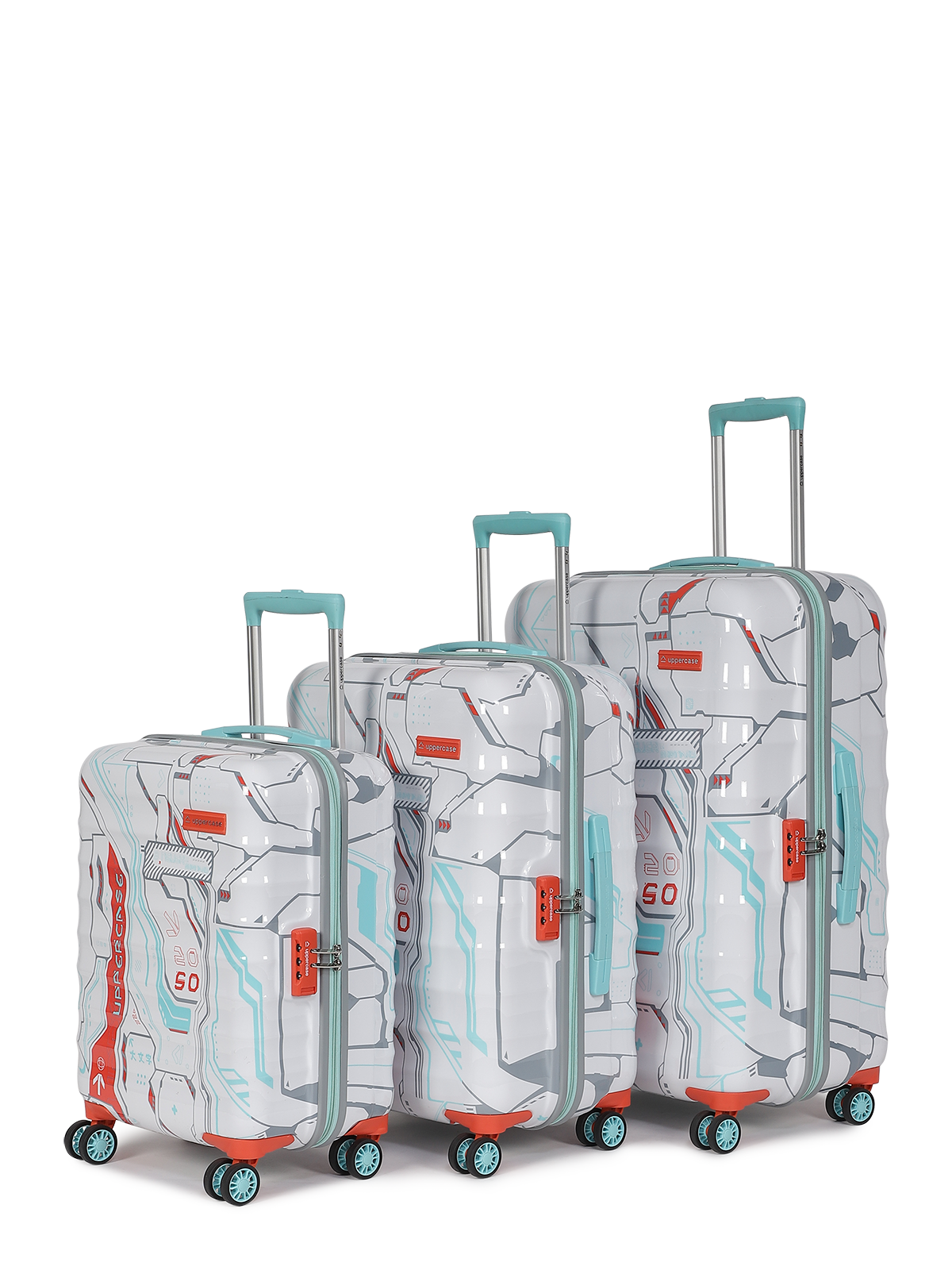 uppercase Cyber Punk Cabin Check in Combination Lock Hard Trolley Set of 3 White