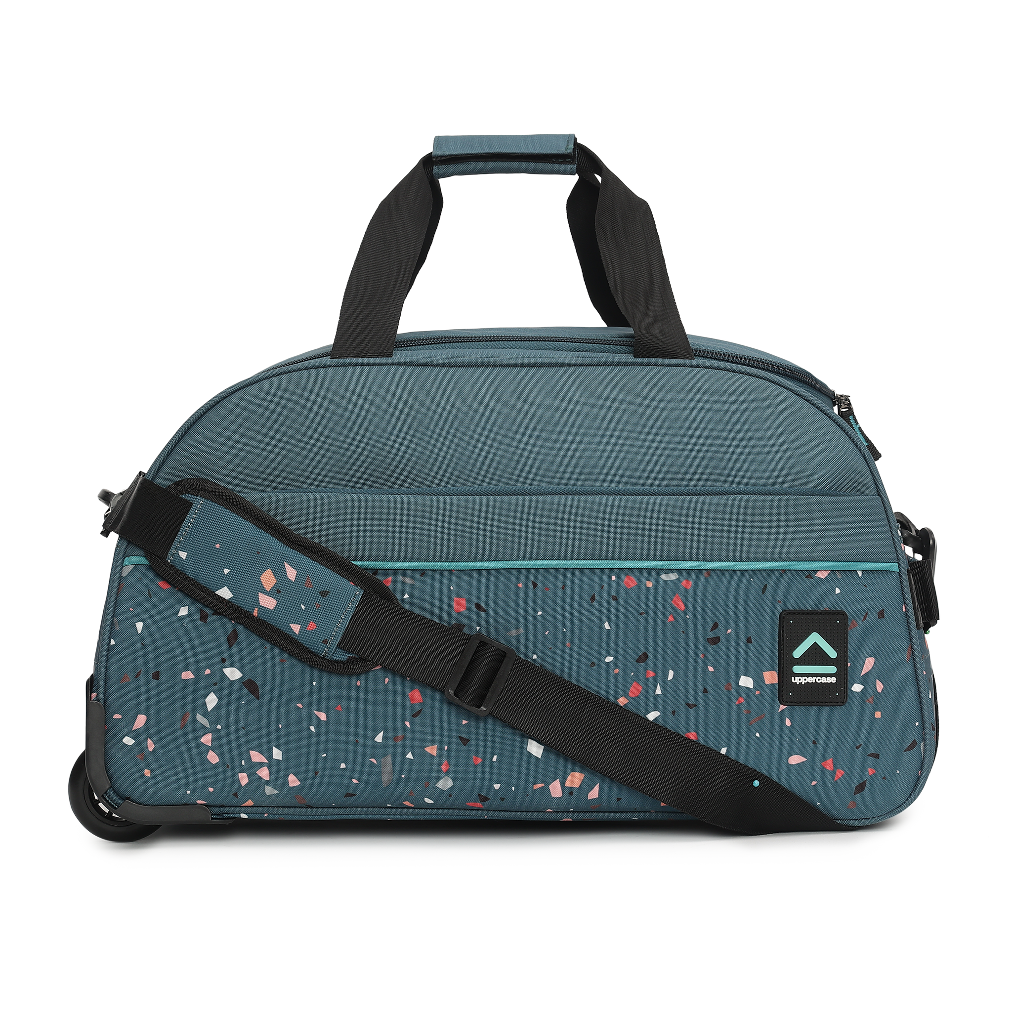 uppercase Terra 52 Duffle Trolley Bag| Quick Front Pocket Access| Detachable and Adjustable Shoulder Strap| Smooth Wheels| Push Button Trolley| Duffle Bag for Women & Men| 1500 Days Warranty (Teal)