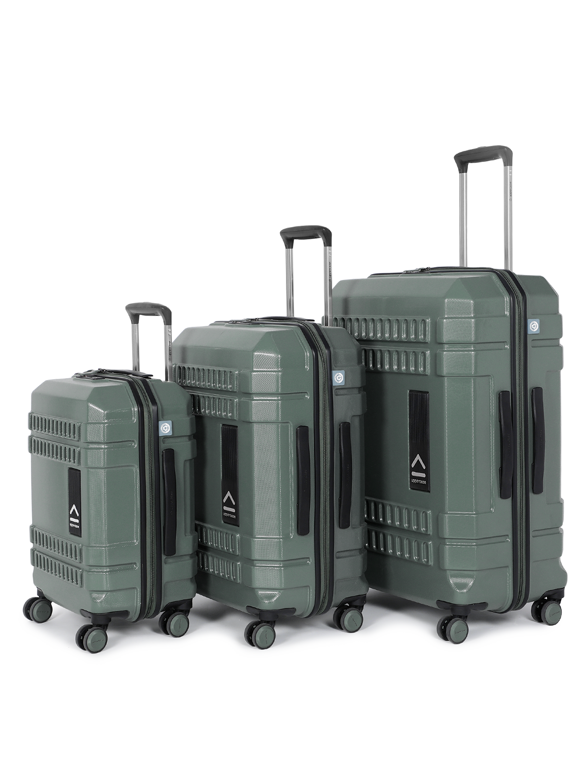 uppercase Bullet Cabin n Check in TSA Lock Hard Printed Trolley Set of 3 Green