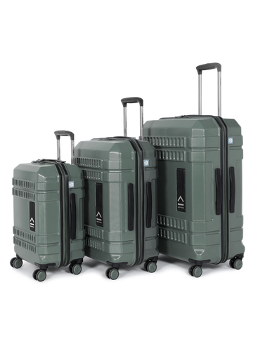 uppercase Bullet Cabin n Check in TSA Lock Hard Printed Trolley Set of 3 Green