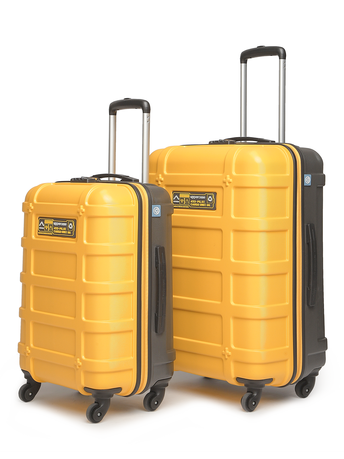 uppercase Cargo Trolley Bag Set of 2 (M+L) Cabin & Check-in Hardsided LuggageSecure Combination Lock Scratch-proof Surface Mesh ConviPack Suitcase for Men & Women 2000 Days Warranty(Yellow)
