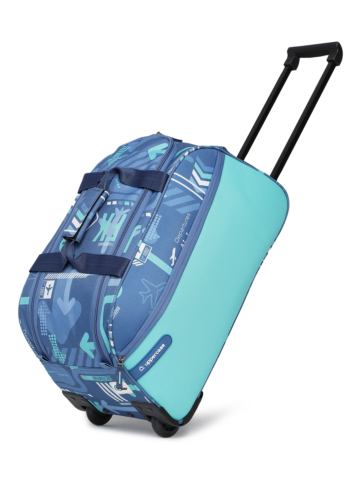 uppercase JFK 52 Duffle Trolley Bag | Dust Resistant Travel Bag | Spacious Main Compartment | Smooth Wheels | Quick Front Pocket Access | Duffle Bag for Women & Men | 1500 Days Warranty (Denim Blue)