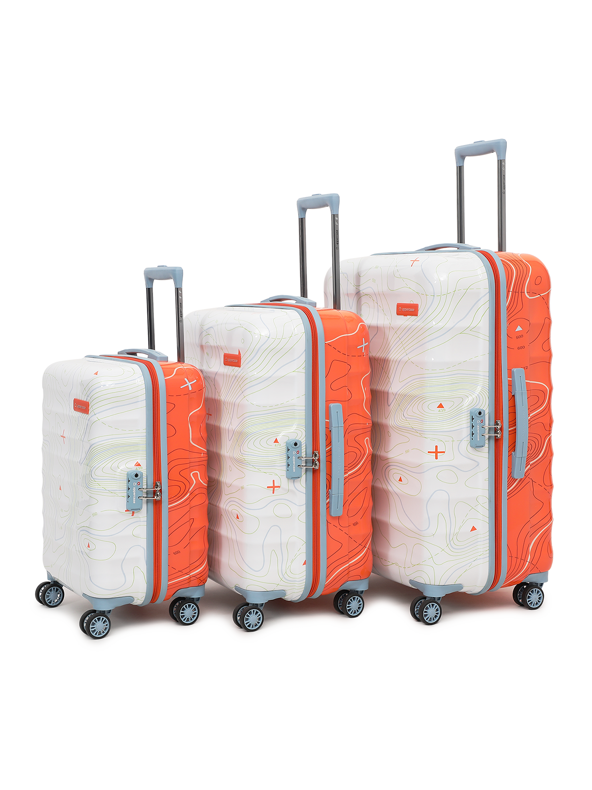 uppercase Topo Cabin and Check-in TSA Lock Hard Trolley Bag Set of 3 Orange White