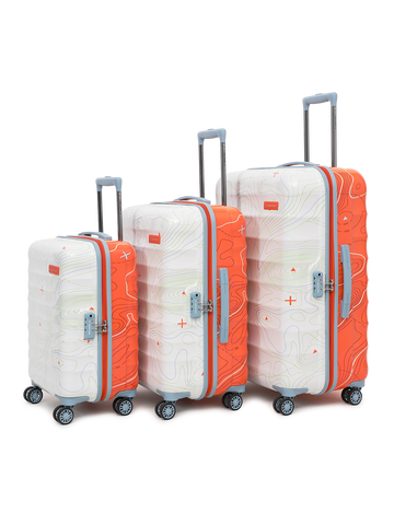 uppercase Topo Cabin and Check-in TSA Lock Hard Trolley Bag Set of 3 Orange White