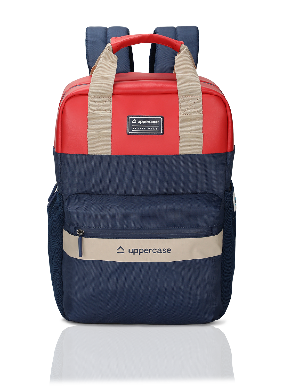 uppercase Vegan Leather 14" Laptop Backpack Water Repellent College Bag 17L Dark Blue