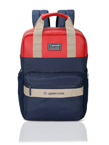uppercase Vegan Leather 14" Laptop Backpack Water Repellent College Bag 17L Dark Blue