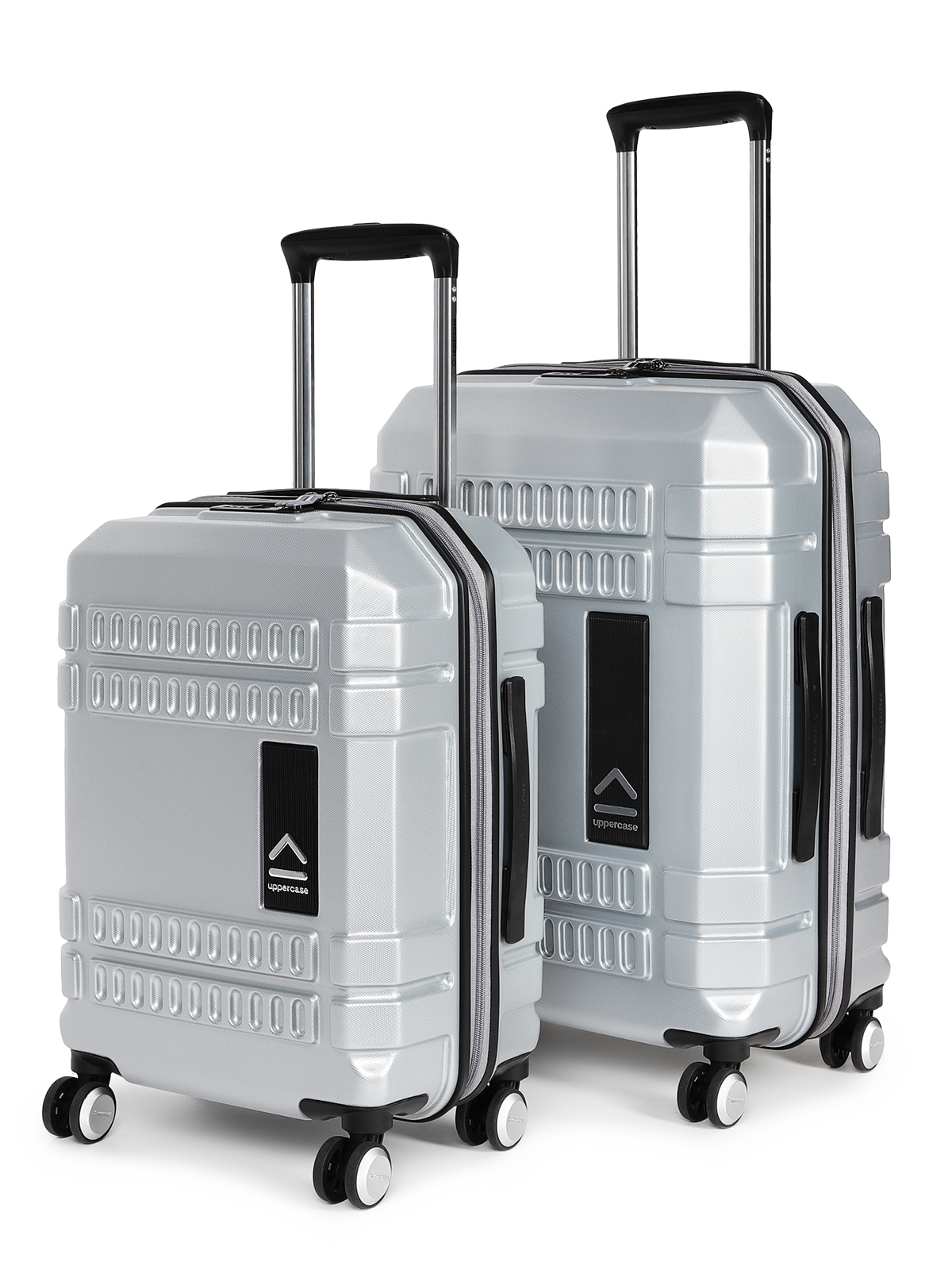 uppercase Bullet Cabin n Check in TSA Lock Hard Trolley Bag Set of 2 S+M Silver