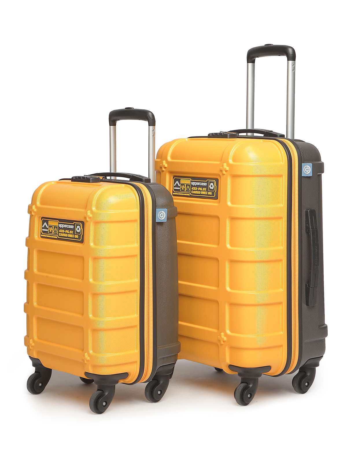 uppercase Cargo Trolley Bag Set of 2 (S+M) Cabin & Check-in Hardsided LuggageSecure Combination Lock Scratch-proof Surface Mesh ConviPack Suitcase for Men & Women 2000 Days Warranty(Yellow)