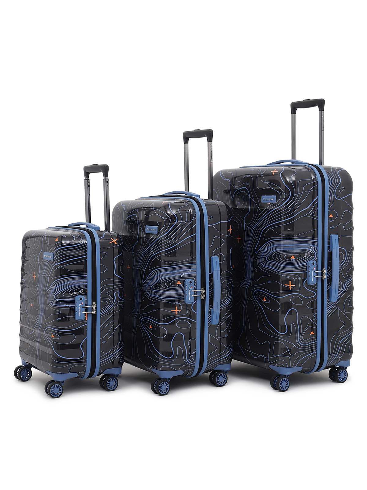 uppercase Topo Cabin and Check in TSA Lock Hard Trolley Bags Set of 3 S+M+L Black